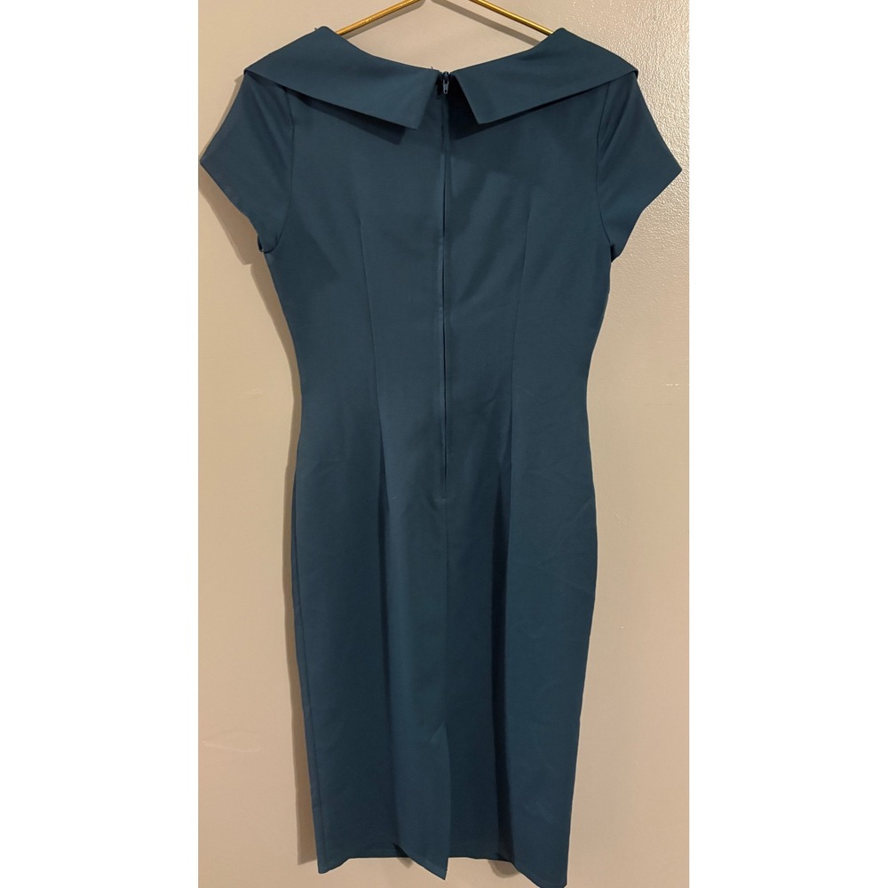 Voodoo Vixen Teal Blue Portrait Collar Wiggle Dress Vintage Style Rockabilly S - Picture 2 of 5